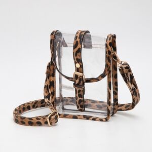 Leopard Print Transparent Clear CrossBody Purse Bag Leather Buckle Accessory